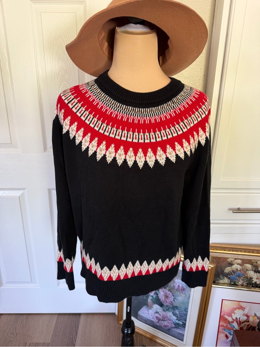 Black Red Fair isle sweater